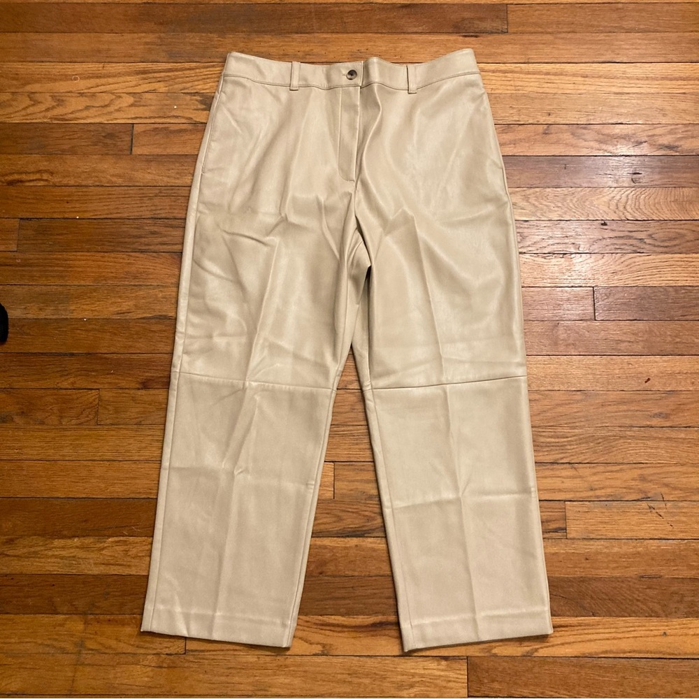 High Waisted Straight Crop Leg Faux Leather Pants Trousers Size 14